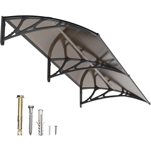 GUANSU-CN Polycarbonate Window Door Awning Canopy Brown with Black Bracket 32 Inch x 80 Inch