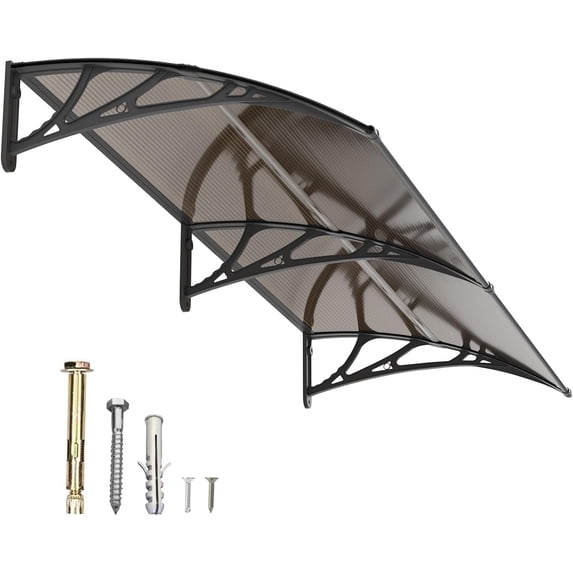 GUANSU-CN Polycarbonate Awning (ABS Frame) - Brown Panel with Black Bracket, 40 inch x 60 inch, UV/Rain Protection for Windows & Doors