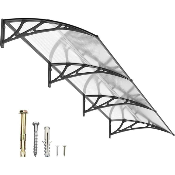 GUANSU-CN Polycarbonate Window Door Awning Canopy Clear with Black Bracket 40 Inch x 120 Inch