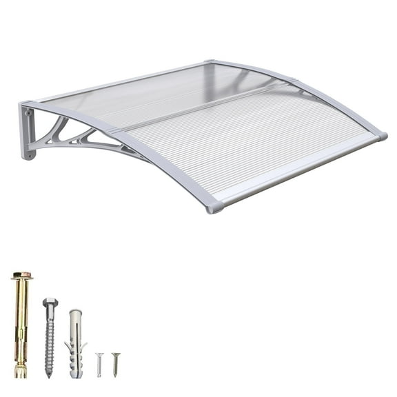 GUANSU-CN Polycarbonate Window Door Awning Canopy Clear with Gray Bracket 32 Inch x 48 Inch