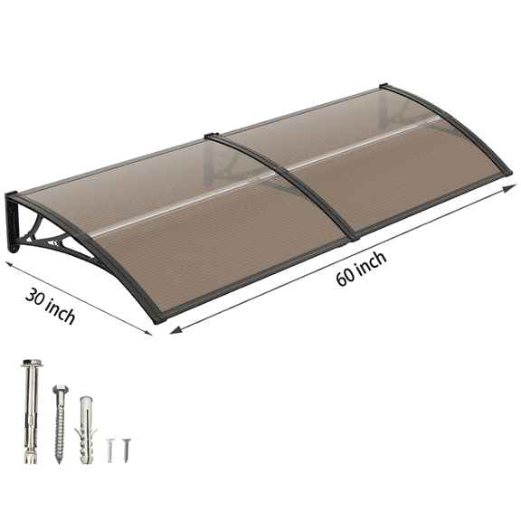 GUANSU-CN Window Door Awning Canopy 32"x60" Black Bracket & Brown Board for Patio Balcony