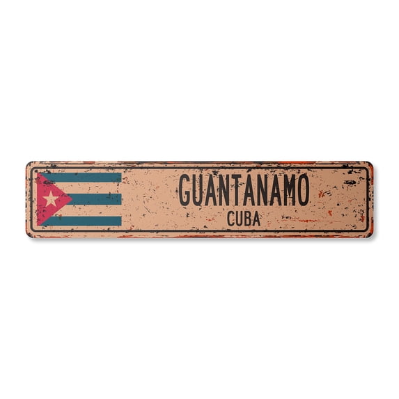 GUANTONAMO CUBA Vintage Aluminum Street Sign Cuban flag city country road rustic metal tin wall gift | Indoor/Outdoor | 18" Wide