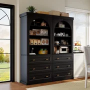 GUANXIALIN Modern Modular Kitchen Pantry Cabinet Set of 2, 71" Tall Storage Cabinet with Drawers and Adjustable Shelves, Black