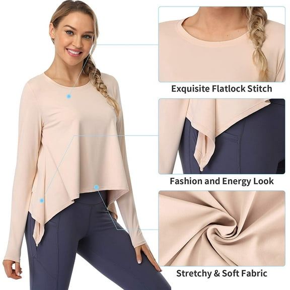 GUARD ME Athletic Tops Workout Shirts for Women Long Sleeve Compression Shirts Running Yoga Ruched Shirts