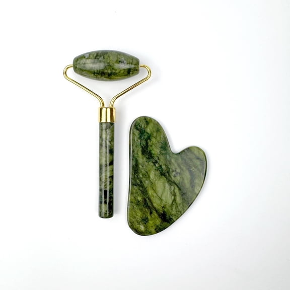 Gua Sha and Roller Set, Green, 2 Pieces