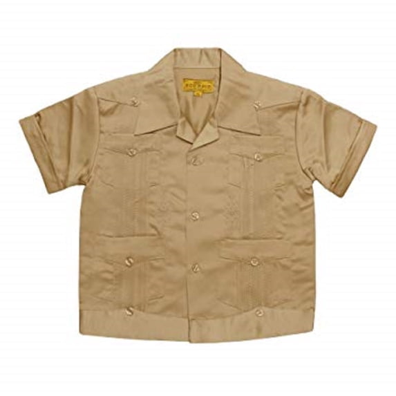 GUAYABERA BEACH WEDDING BAPTISM BUTTON-UP CASUAL DRESS SHIRT FOR KIDS TODDLERS JUNIORS LIGHT BROWN X-LARGE