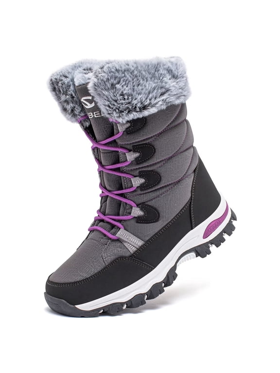 Boys Girls Winter Snow Boots Waterproof Insulated Faux Fur Lined Mid-Calf Booties