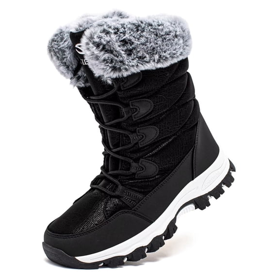 HOBIBEAR Boys Girls Winter Snow Boots Waterproof Insulated Faux Fur Lined Mid-Calf Booties