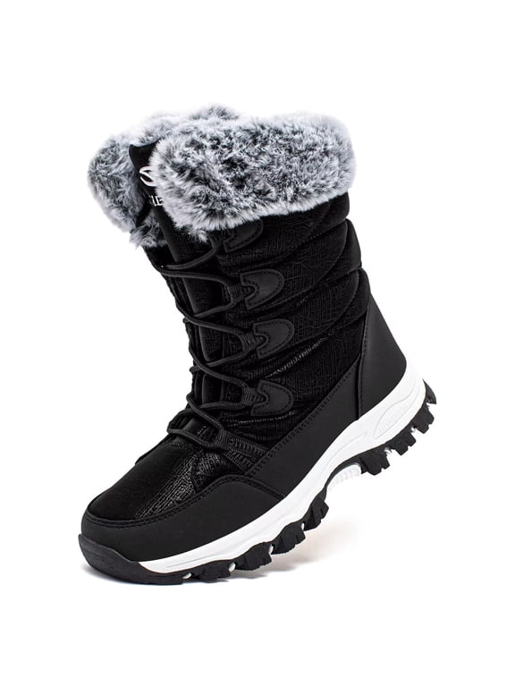 GUBARUN Mid-Calf Winter Snow Boots, Waterproof, Insulated with Faux Fur Lining for Boys and Girls