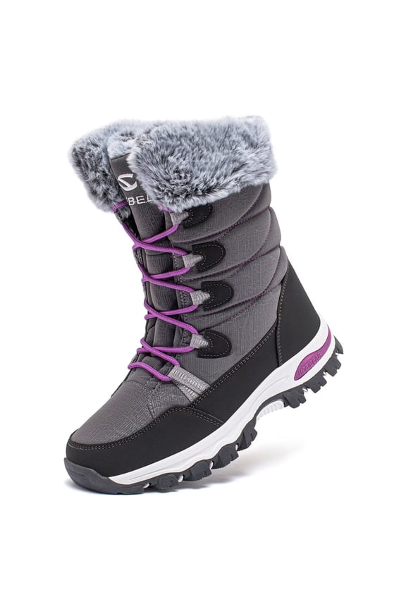 Boys Girls Winter Snow Boots Waterproof Insulated Faux Fur Lined Mid-Calf Booties