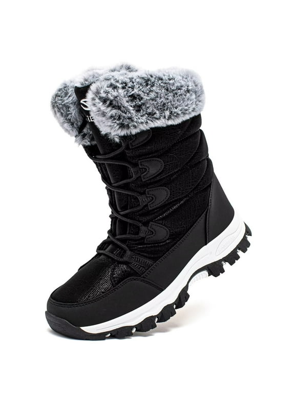 Boys Girls Winter Snow Boots Waterproof Insulated Faux Fur Lined Mid-Calf Booties