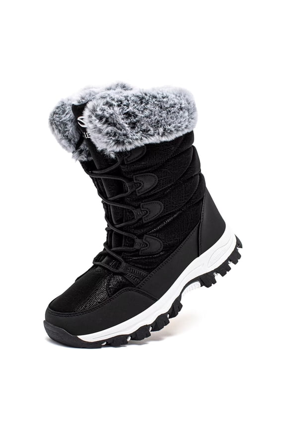 Boys Girls Winter Snow Boots Waterproof Insulated Faux Fur Lined Mid-Calf Booties