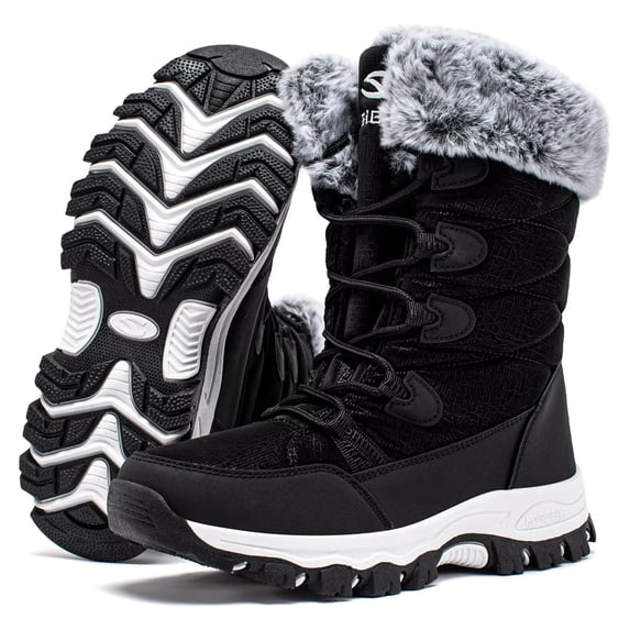 GUBARUN Women's Winter Waterproof Slip Resistant Snow Boots Warm Faux Fur Lined Mid-Calf Boots