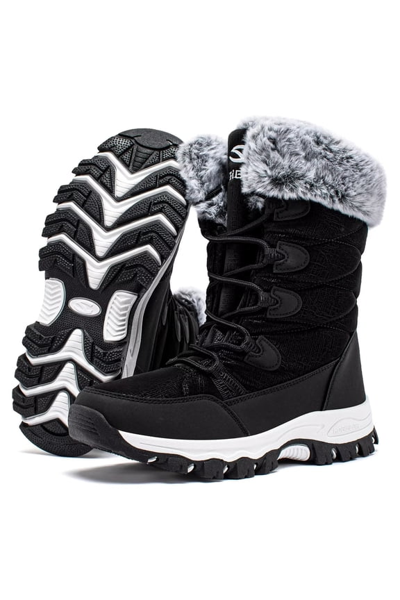 Women's Winter Waterproof Slip Resistant Snow Boots Warm Faux Fur Lined Mid-Calf Boots