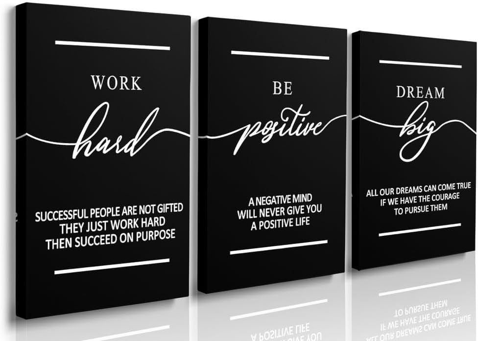 GUBIYU Motivational Framed Canvas Wall Art Black Inspiration Work Hard Quotes Reminder Decor Positive Affirmation Poster Success Wall Hanging Picture Leadership Gift for Home Office Workplace 12"x16"