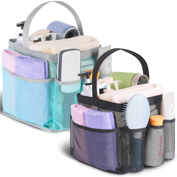 GUCADS-2 Pack Mesh Shower Caddy Portable for College Dorm Room Essentials, Shower Caddy Dorm with 8-Pocket Large Capacity,Shower Bag for Beach,Swimming,Gym