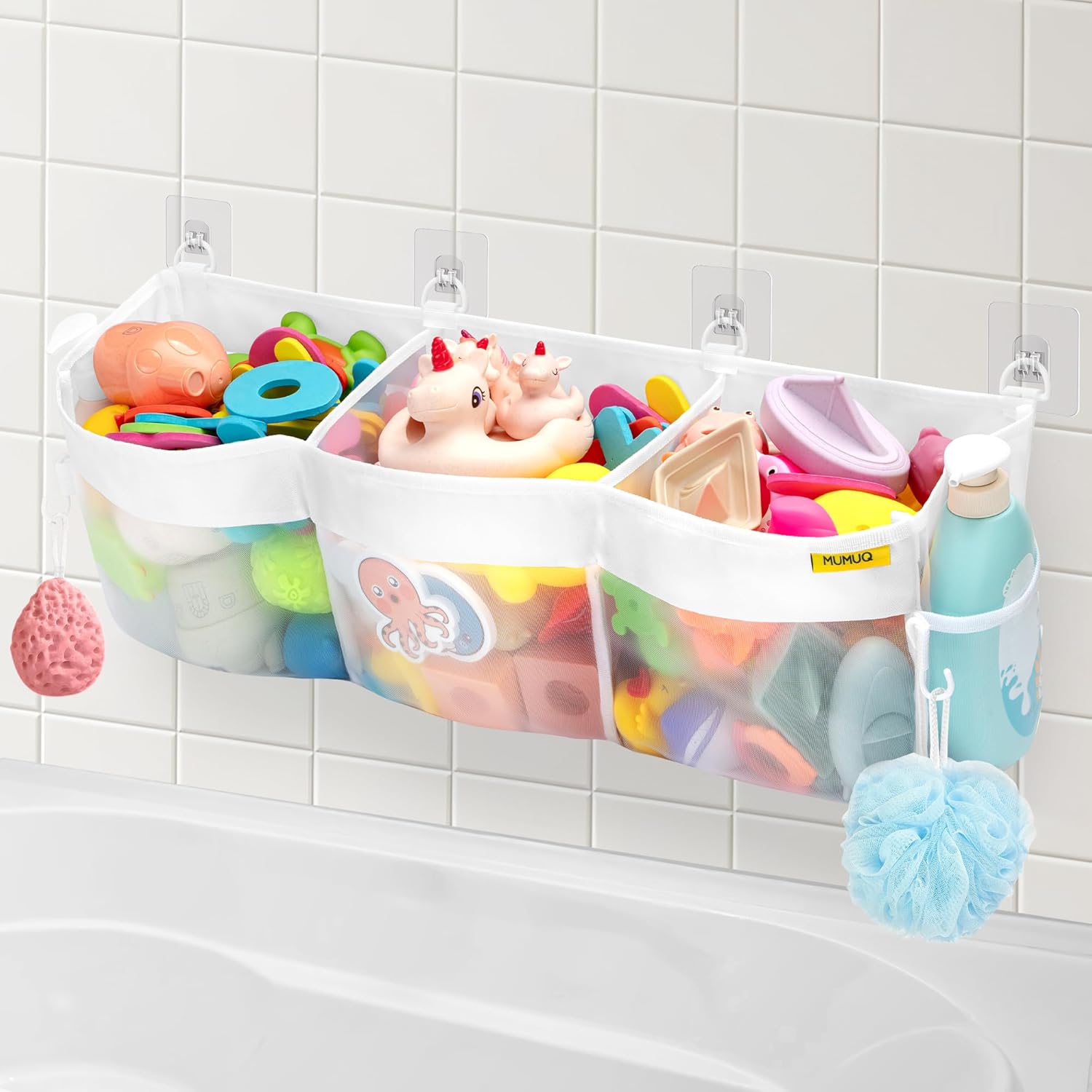 GUCADS-Bath Toy Organizer 3 Compartment Bath Toy Storage Bag Shower ...