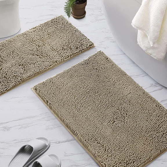 GUCADS-Bathroom Rug,Non-Slip Bath Mat,Soft Cozy Shaggy Thick Bath Rugs for Bathroom,Plush Rugs for Bathtubs,Water Absorbent Rain Showers and Under The Sink (Beige, 17" x 47" Plus 17" x 24")