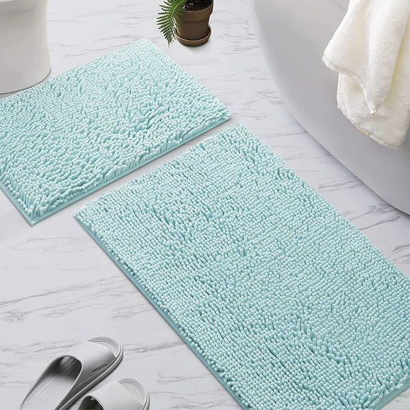 GUCADS-Bathroom Rug,Non-Slip Bath Mat,Soft Cozy Shaggy Thick Bath Rugs for Bathroom,Plush Rugs for Bathtubs,Water Absorbent Rain Showers and Under The Sink (Spa Blue, 17" x 47" Plus 17" x 24")