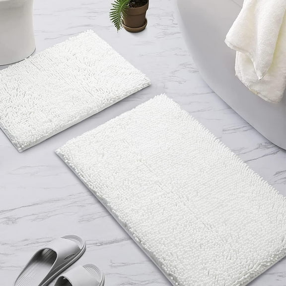 GUCADS-Bathroom Rug,Non-Slip Bath Mat,Soft Cozy Shaggy Thick Bath Rugs for Bathroom,Plush Rugs for Bathtubs,Water Absorbent Rain Showers and Under The Sink (White, 36" x 24" Plus 17" x 24")