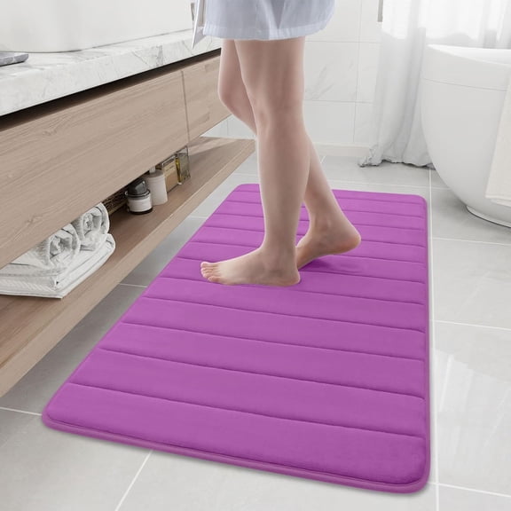 GUCADS-Memory Foam Bath Mat, 47" x 24", Ultra Soft and Non-Slip Bathroom Rugs, Water Absorbent and Machine Washable Bath Rug Runner for Bathroom, Shower, and Tub, Violet