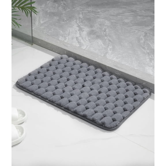 GUCADS-Memory Foam Bathroom Rugs Mat, 16x24 Extra Soft and Absorbent Bath Mats for Bathroom Non Slip, Machine Washable Bath Mat Tub Shower Bath Rug Grey