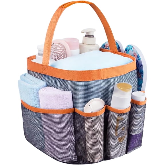 GUCADS-Mesh Shower Caddy Portable for College Dorm Room Essentials, 8-Pocket Large Capacity Shower Tote Toiletry Bag Basket, Quick Dry Hanging Organizer for Bathroom, Gym, Camp, Travel, Cruise, Beach