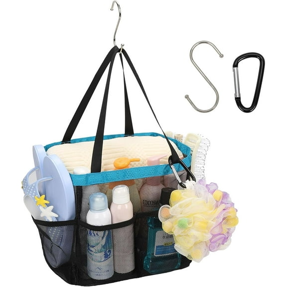 GUCADS-Mesh Shower Caddy Portable for Dorm Essentials with Multiple Pockets, Hanging Shower Bag for College Students, Quick Dry Shower Caddy for Bathroom, Suitable for Camping (Upgraded Version - Blu