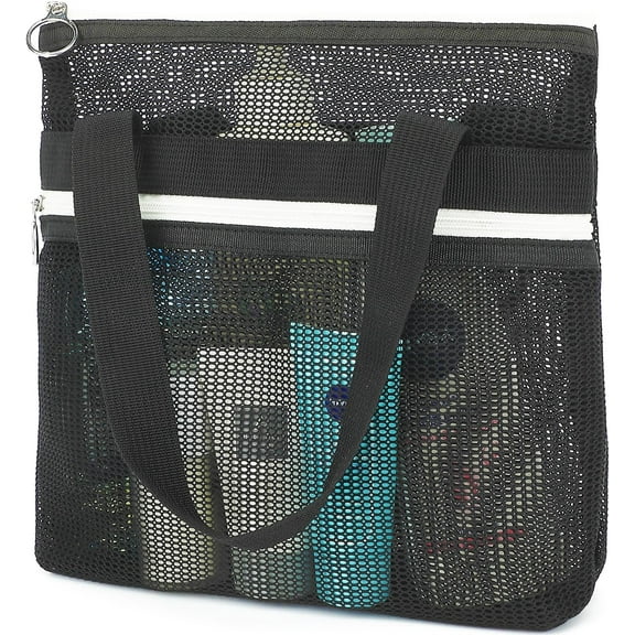 GUCADS-Mesh Shower Caddy Portable with Zipper & 2 Pockets - Quick Dry Shower Caddy Hanging for Travel Gym Camp Beach - Organizer Bag Bathroom Essentials for College Dorm