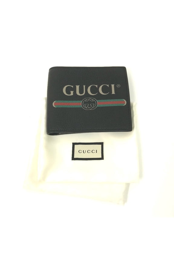 Pre-Owned GUCCI 496316 Printed Compact Wallet Bi-fold Leather Men's Black E-240626-5