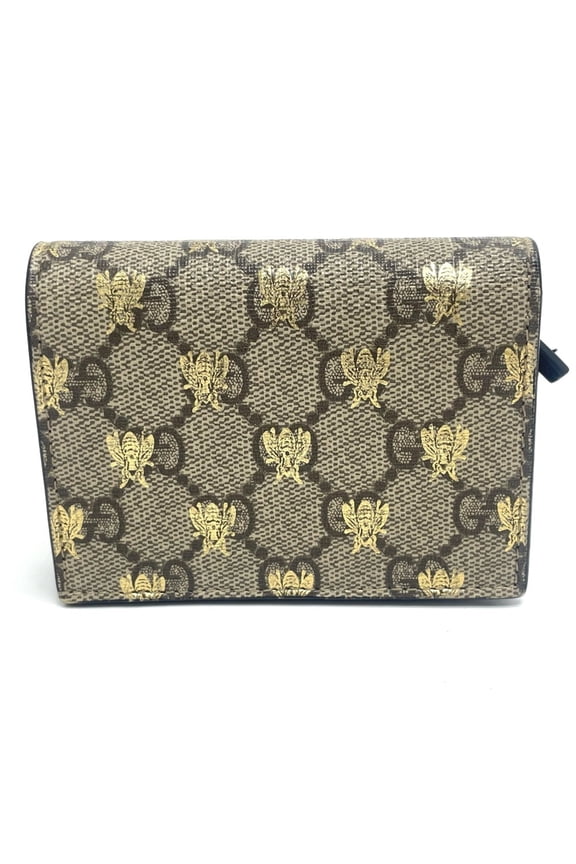 Pre-Owned GUCCI 508057 GG BEE Compact Wallet Bi-fold Supreme Canvas Men's Beige G-230225-57