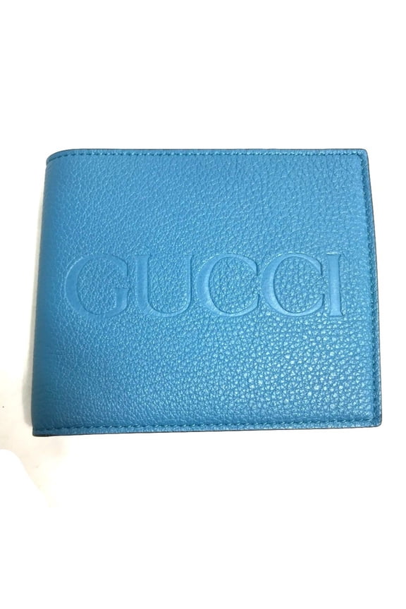 Pre-Owned GUCCI 658681 Logo Compact Wallet, Bi-fold Leather, Men's, Blue