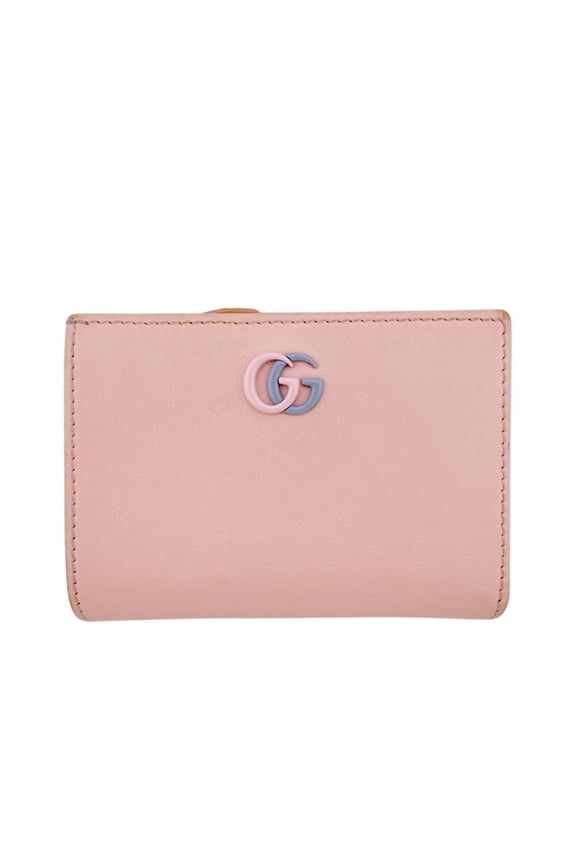Pre-Owned GUCCI 790063 Double G Small Wallet Compact Bi-color GG Marmont Bi-fold Pink
