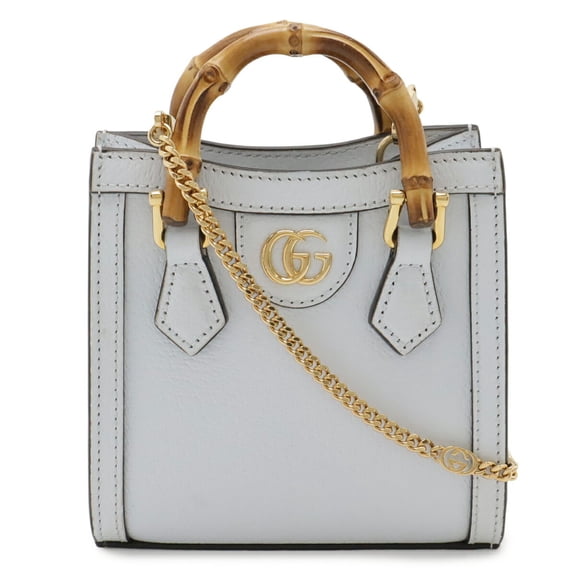 Pre-Owned GUCCI Diana Nano Handbag Chain Shoulder Bag Leather Pale Blue 760251