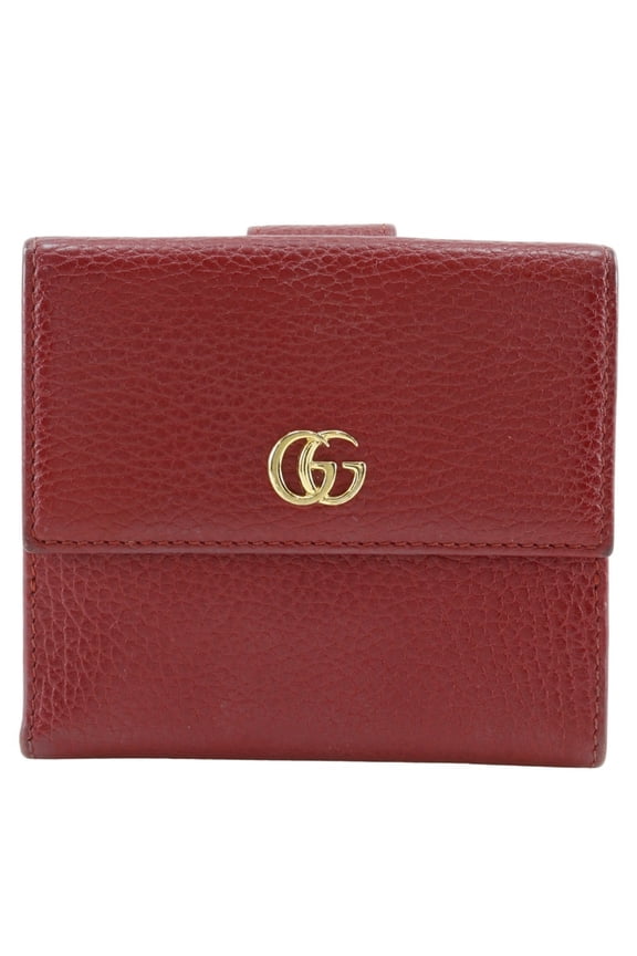 Pre-Owned GUCCI GG Marmont Bi-fold Wallet 456122 Leather Red Snap Button Women's (Good)