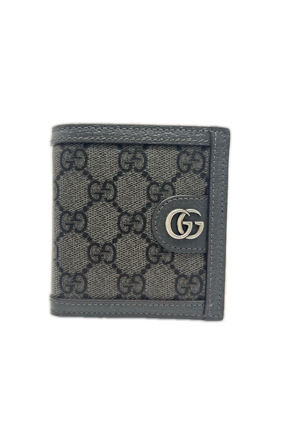 Pre-Owned GUCCI GG Supreme Ophidia Compact Wallet 732016 Bi-fold Gray PVC Leather Men's