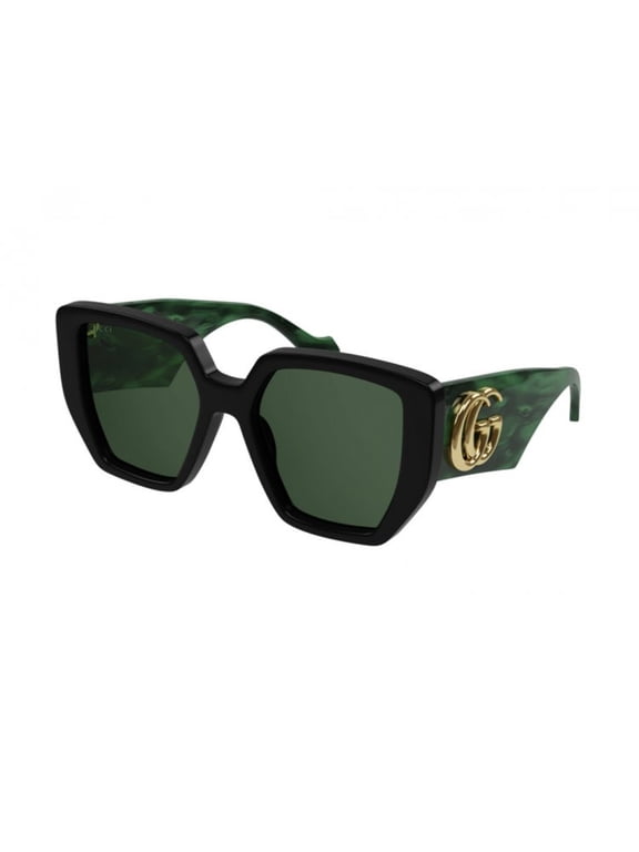 GG0956S 001 Rectangular Squared Black Shiny Green 54 mm Women's Sunglasses