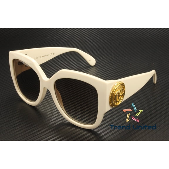 GUCCI GG1407S 004 Rectangular Squared Acetate Ivory Brown 54mm Womens Sunglasses