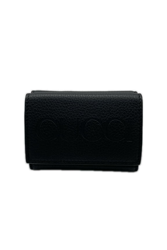 Pre-Owned GUCCI Logo Leather Compact Wallet 736151 Tri-fold Black Men's