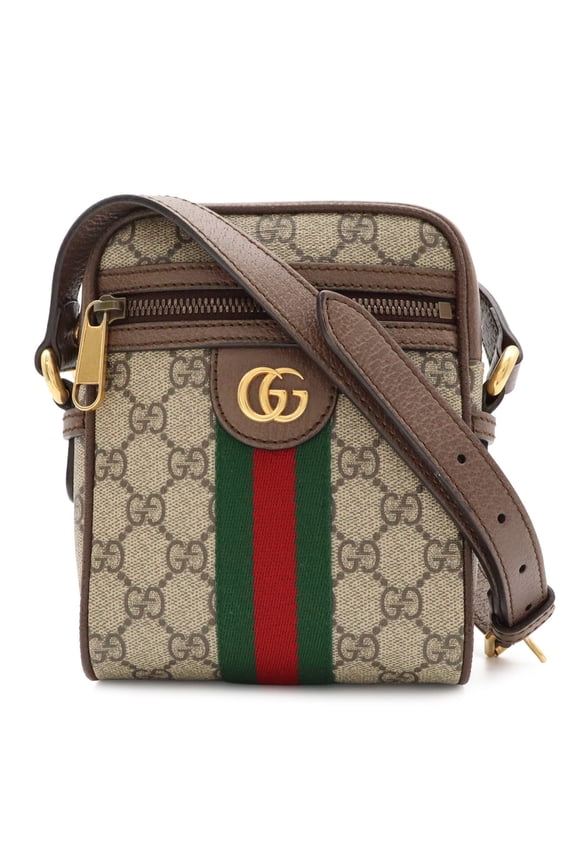 Pre-Owned GUCCI Ophidia Mini Handbag GG Supreme Sherry Line Shoulder Bag Pouch Beige 625757
