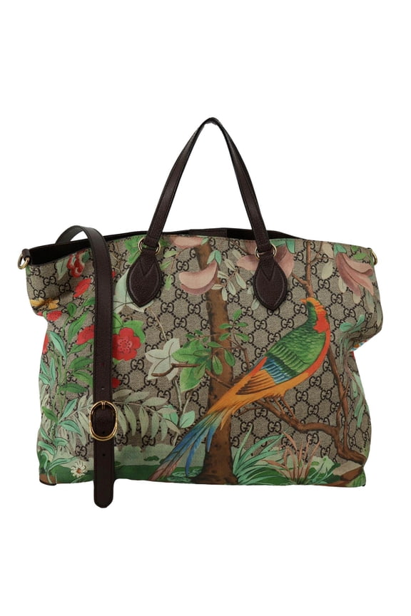 GUCCI Tian Print GG Supreme Canvas Tote Shoulder Bag Beige 453705