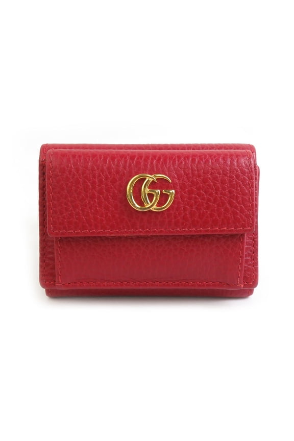 Pre-Owned GUCCI Tri-fold Wallet GG Marmont Leather Red Women's 523277 r10350a (Good)