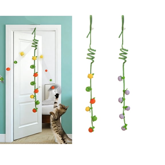 GUCHO Interactive Cat Toy for Bored Indoor Cats, Door Hanging Toy with Bells Fruit Shaped, Self Play Kitty Toys for Doorway/Door Frame, 2 Pack