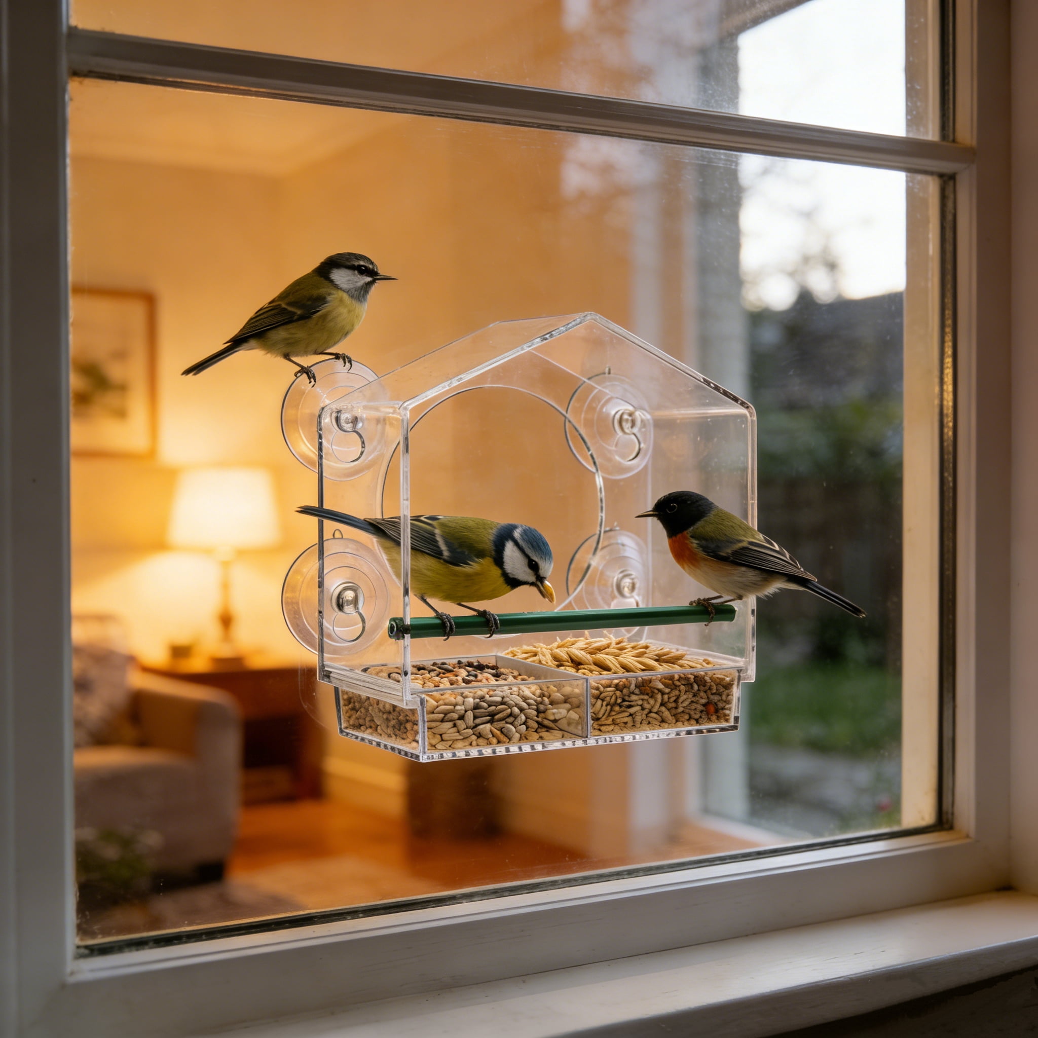 GUCHO Window Bird Feeder with 4 Extra Strong Suction Cups, Sturdy and Durable Acrylic Bird Feeders for Viewing Wild Bird Outside, as a Bird Watching Gift, Outdoor Bird Feeder, and Garden Decor