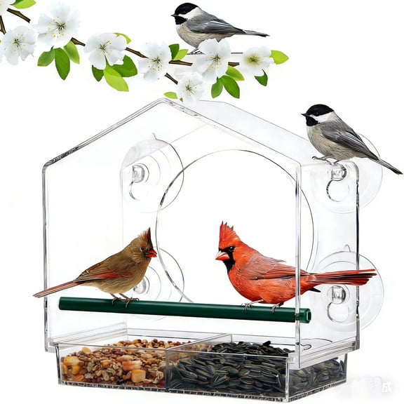 GUCHO Window Bird Feeder with 4 Extra Strong Suction Cups, Sturdy and Durable Acrylic Bird Feeders for Viewing Wild Bird Outside, as a Bird Watching Gift, Outdoor Bird Feeder, and Garden Decor