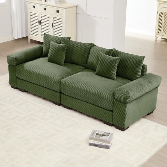GUCOGUKA 92" Oversized Cloud Deep Seat Loveseat, Extra-Wide Armrests Throw Pillows Ergonomic Design, Modern Comfy Settee Loveseat for Living Room Set, Small Apartment, Green