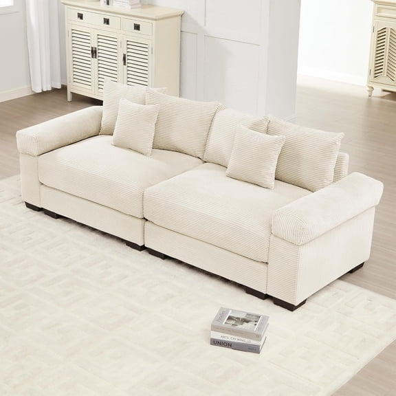 GUCOGUKA 92" Oversized Cloud Deep Seat Loveseat, Extra-Wide Armrests Throw Pillows Ergonomic Design, Modern Comfy Settee Loveseat for Living Room Set, Small Apartment, Beige