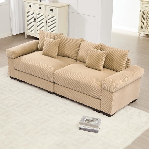 GUCOGUKA 92" Oversized Cloud Deep Seat Loveseat, Extra-Wide Armrests Throw Pillows Ergonomic Design, Modern Comfy Settee Loveseat for Living Room Set, Small Apartment, Camel