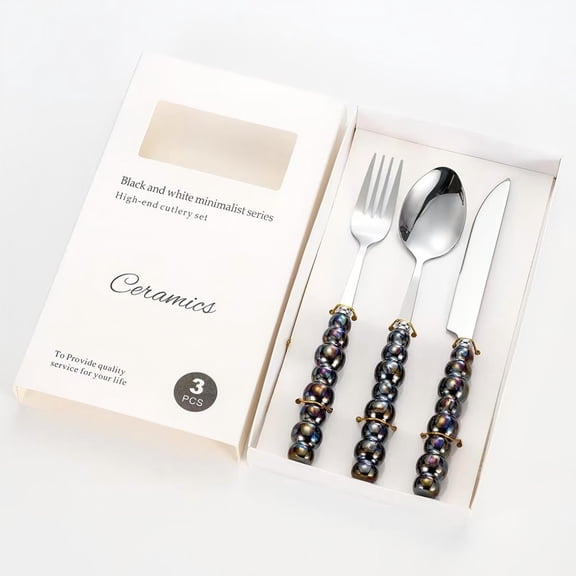 GZHLWRCV Premium Stainless Steel Silverware Set 3-Piece Knife Fork Spoon Set for Everyday Use, Dishwasher Safe Flatware-Black.