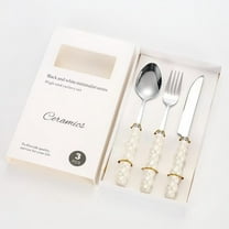 GUCXKOS Premium Stainless Steel Silverware Set-410 Grade 3-Piece Knife Fork Spoon Set for Everyday Use, Dishwasher Safe Flatware Cutlery-White.